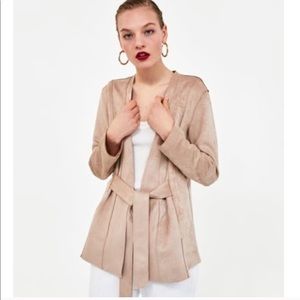 Zara faux suede tie front black jacket cardigan